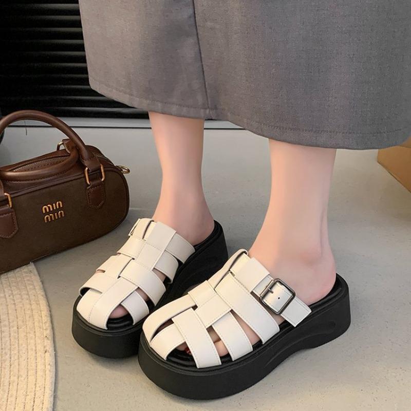 Pantofi cu platformă Pantofi de damă Pantofi cu vârf cu talpă groasă Pantofi noi de damă Stil pentru persoană leneșă Papuci de casă dintr-o singură mișcare decupați