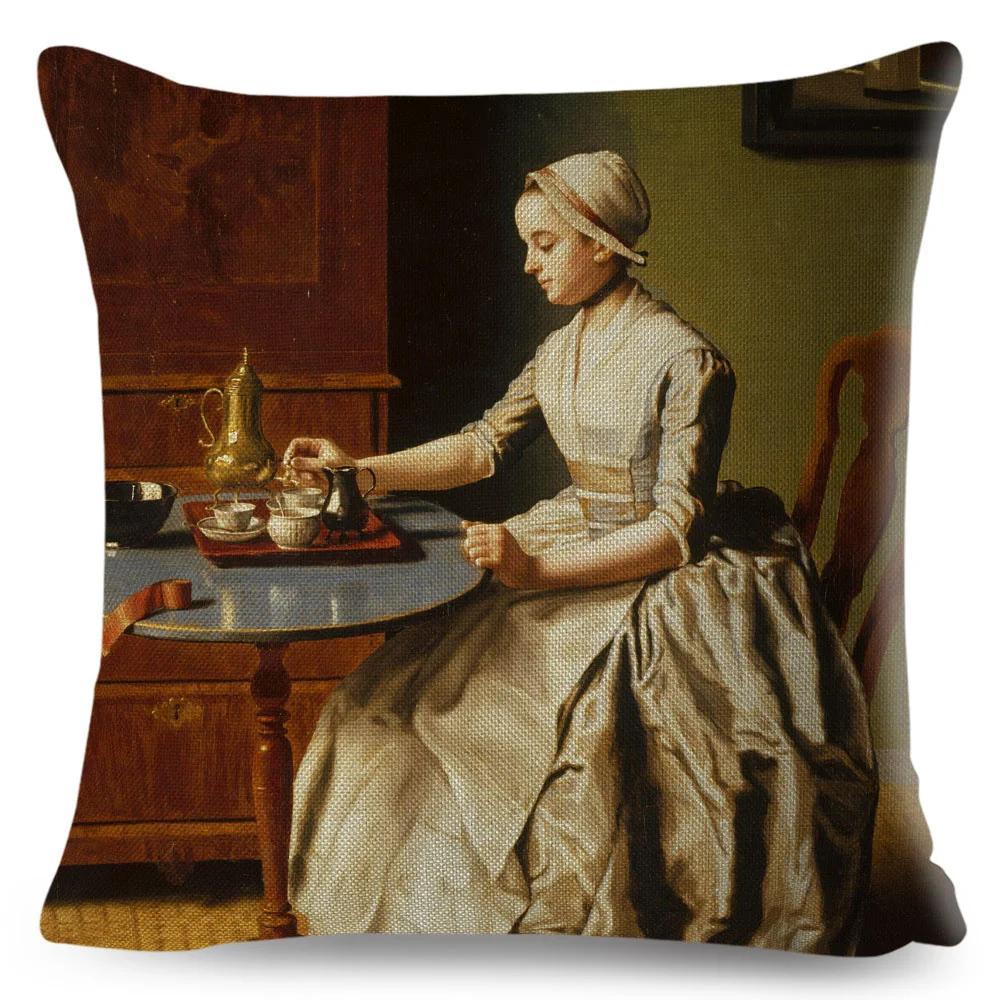 Vintage Style Woman Cushion Cover Decor Europe Lady Girl Print Pillowcase 45*45Cm Polyester Pillow Case For Sofa Home Car