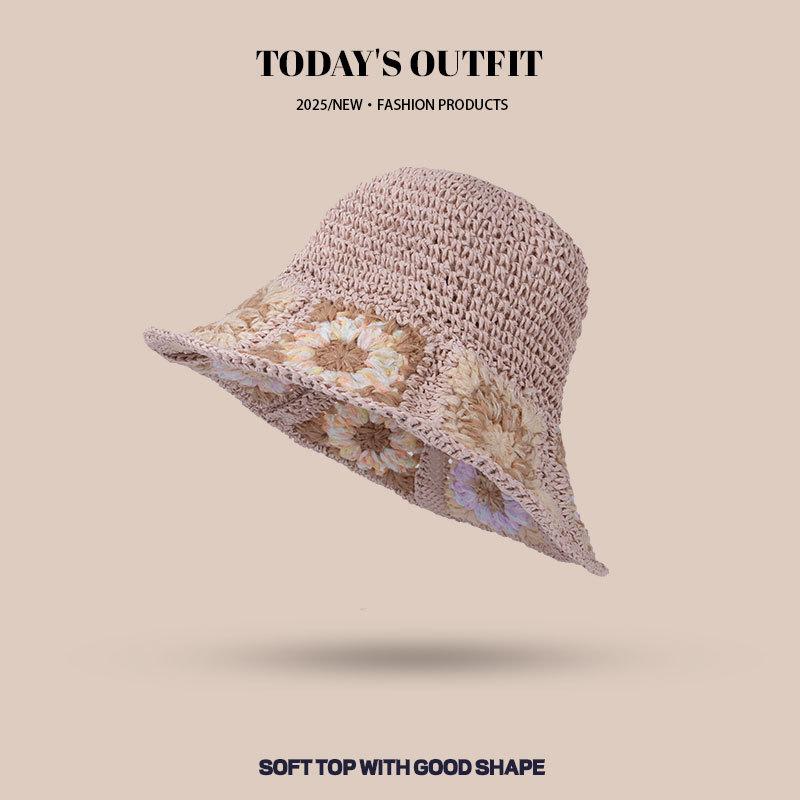 New Spring and Summer Casual Versatile Fisherman Hat Summer Sweet Flowers Hand Woven Straw Hat Travel Sun Protection Sun Hat