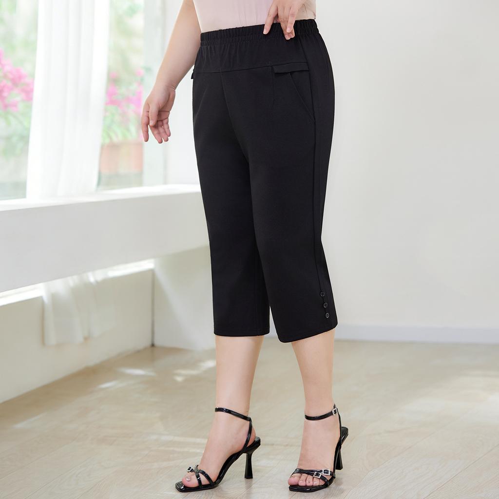 Women's High Waist Elastic Waist Seven Eighth Pants Straight Leg Loose Fit Casual Pants
