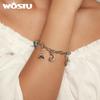 WOSTU 925 Silver Paperclip Link Heart Chains Bracelets Fit Charm Beads Basic Opening Bracelet Wristband Jewelry Gift