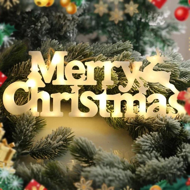 Merry Christmas Led Light Home Window Wall Background Night Light Door Hanging Sign with Lighted Ornament Christmas Decoration