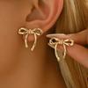 Gold Bow Stud Earrings for Women Simple Fashionable Glossy Temperament Earrings
