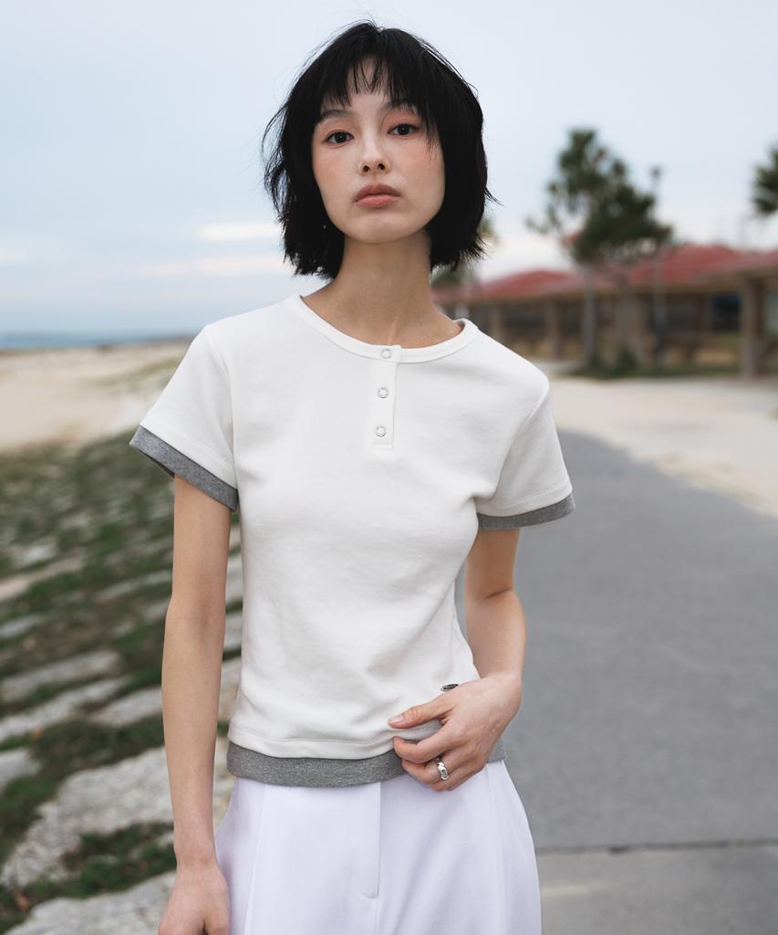 DEHEVE Layered Eyelet T-Shirt [Ivory]