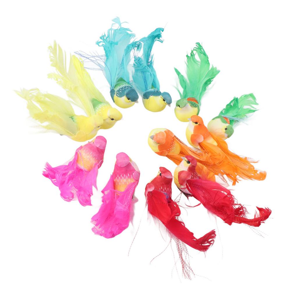 12Pcs Artificial Bird Decor Simulation Bird with Clip Decoration Ornament for Home Garden