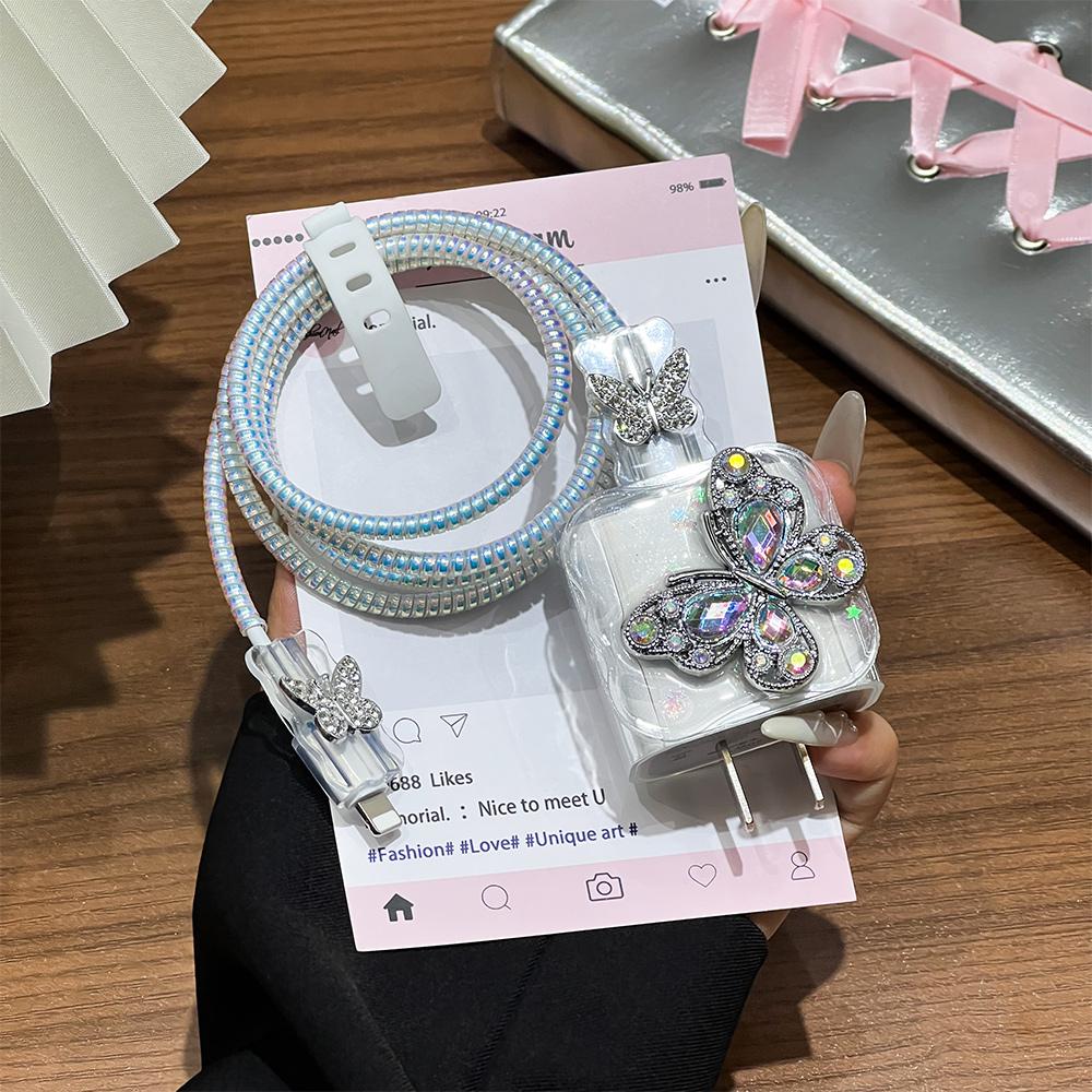 Geeignet für Apple Datenkabel Schutzhülle Ladegerät 20W Schnellladung bruchsicher Kabelaufwickler Niedliches Blume Tier Fortgeschritten