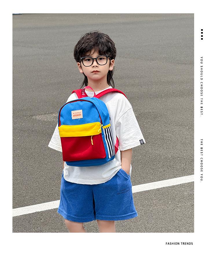 Kids' Candy Color Lightweight Backpack - Fashionable Color Block Design for Kindergarten Boys and Girls