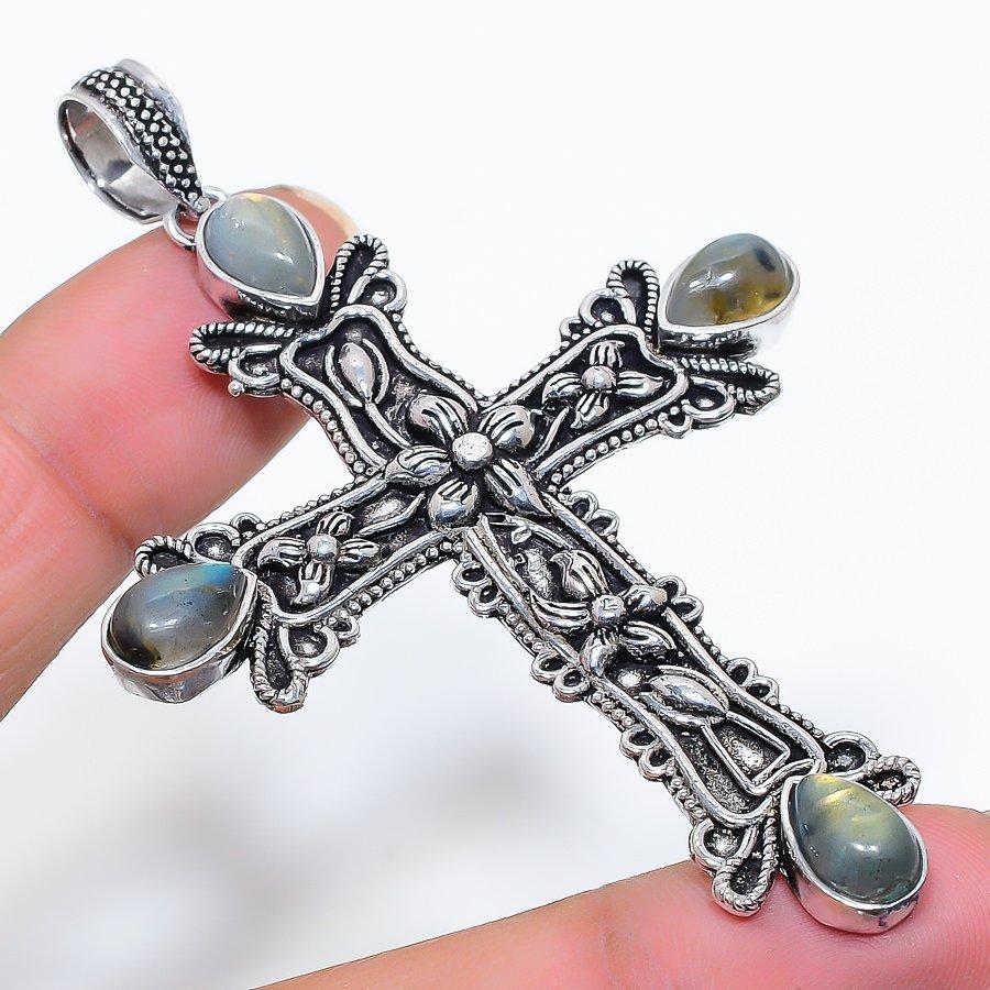 

Cross Labradorite Gemstone Handmade Ethnic Jewelry Pendant 2.96 VR-3605
