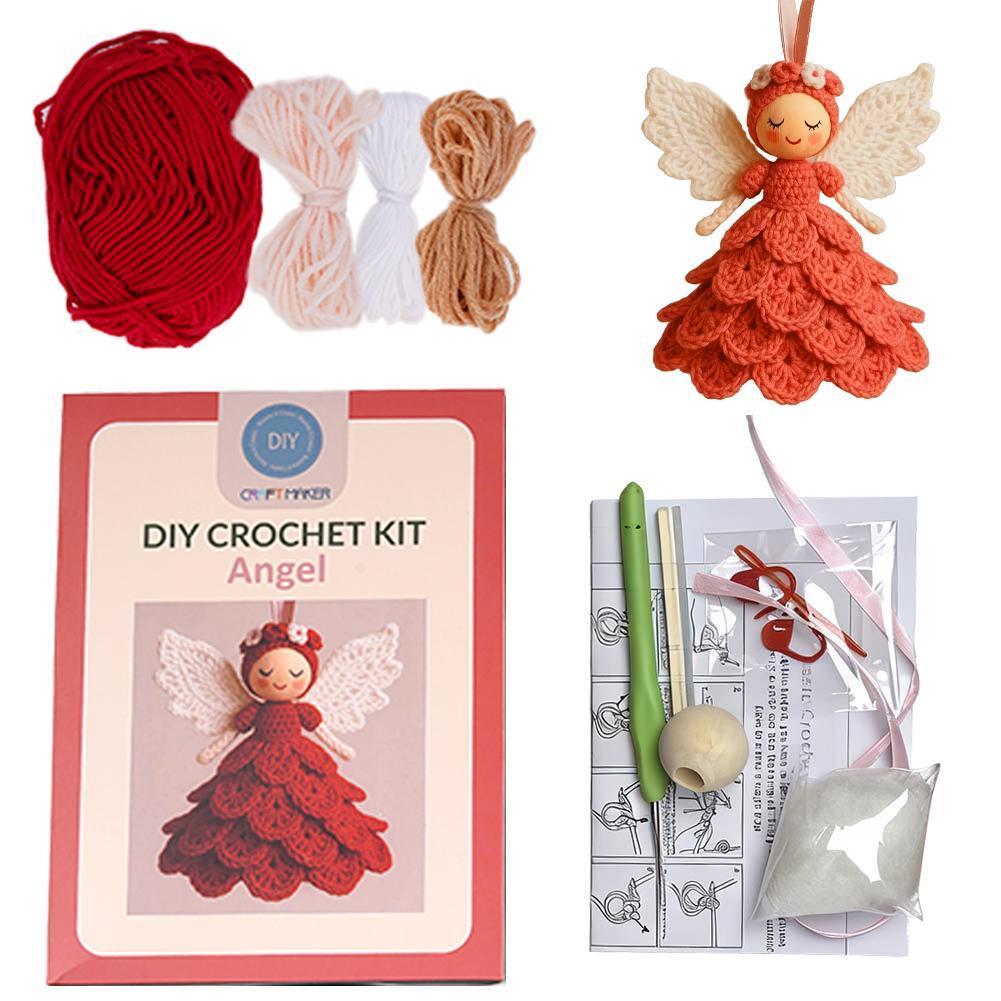 DIY Crochet Christmas Angels Xmas Tree Decorations, Unique Christmas Angels Gift Crochet Craft Kit with Yarn for Beginners