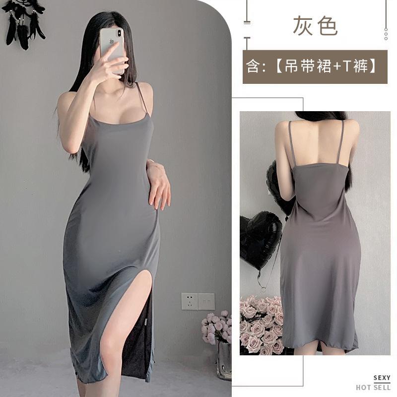 Sexy underwear, sexy split-ended long dress, hot suspender home women's dress, backless slim stepmom dress