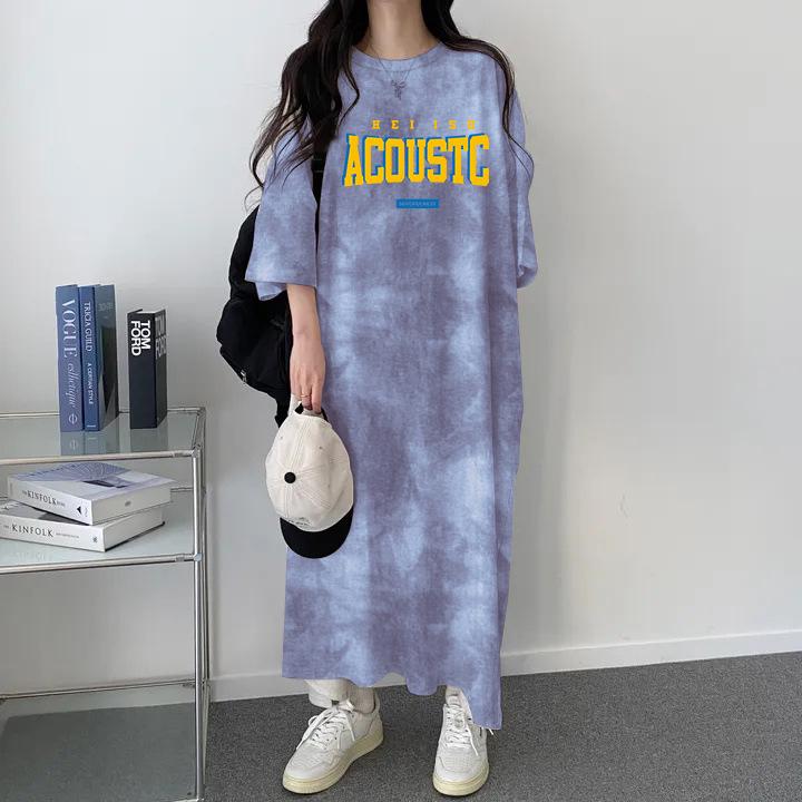 

Платье-футболка с коротким рукавом в стиле тай-дай - Повседневное, средней длины, до колена, свободного кроя, приталенное женское летнее платье L королевский синий