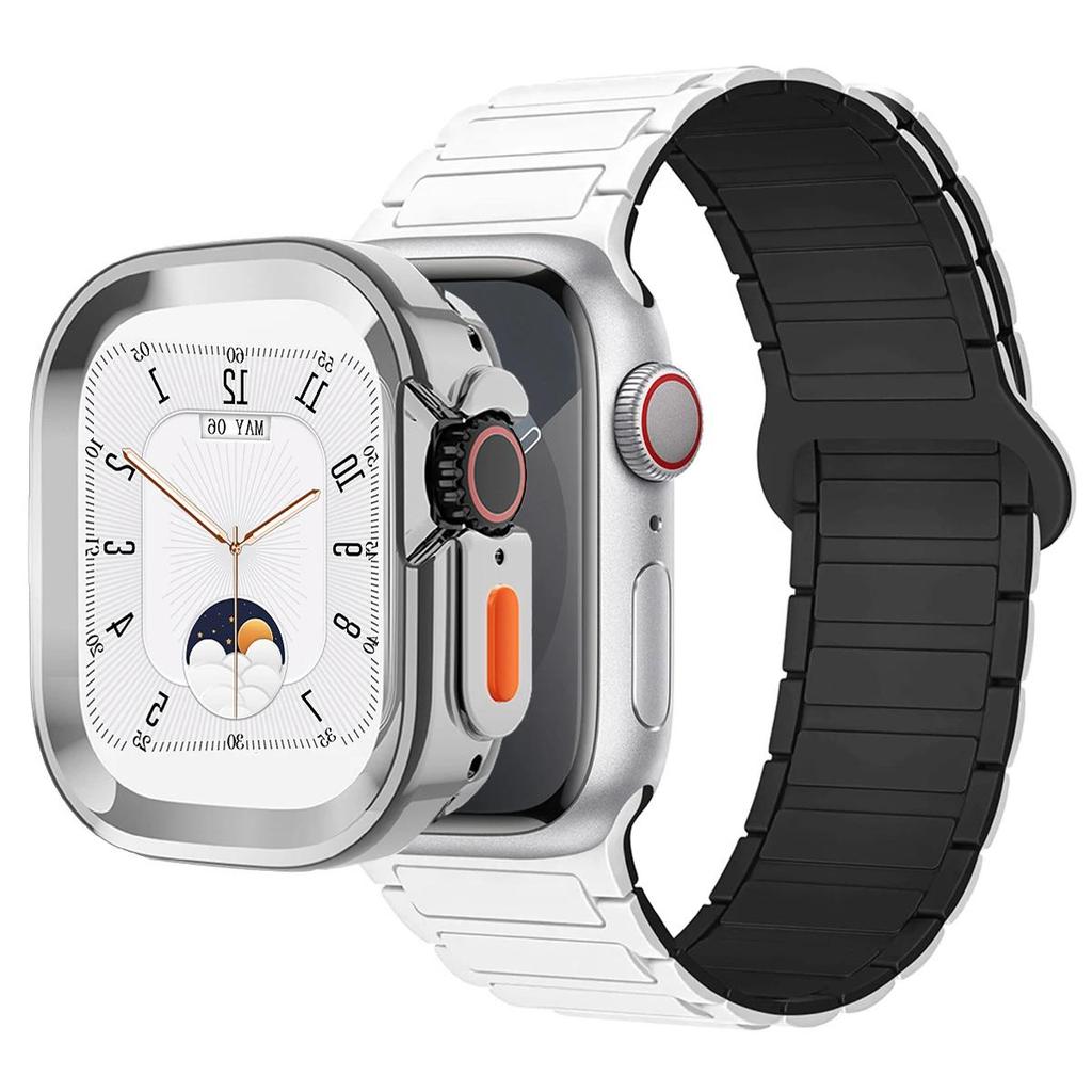 Magnetic Loop+silicone case for Apple Watch 42mm 46mm 44mm 40mm 49mm 45mm 41mm iWatch Series 11 SE 3 Ultra 3 10 9 8 7 6 5 Strap