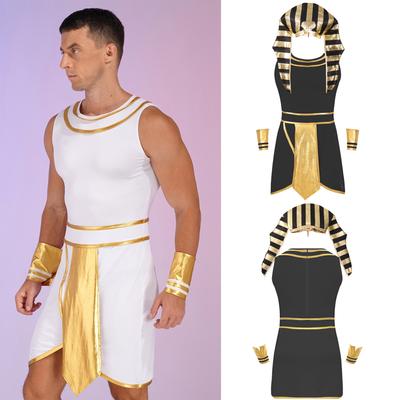 Men’s Black Pharaoh Costume Egyptian King Costume Set for Halloween Dress Up Party Cosplay