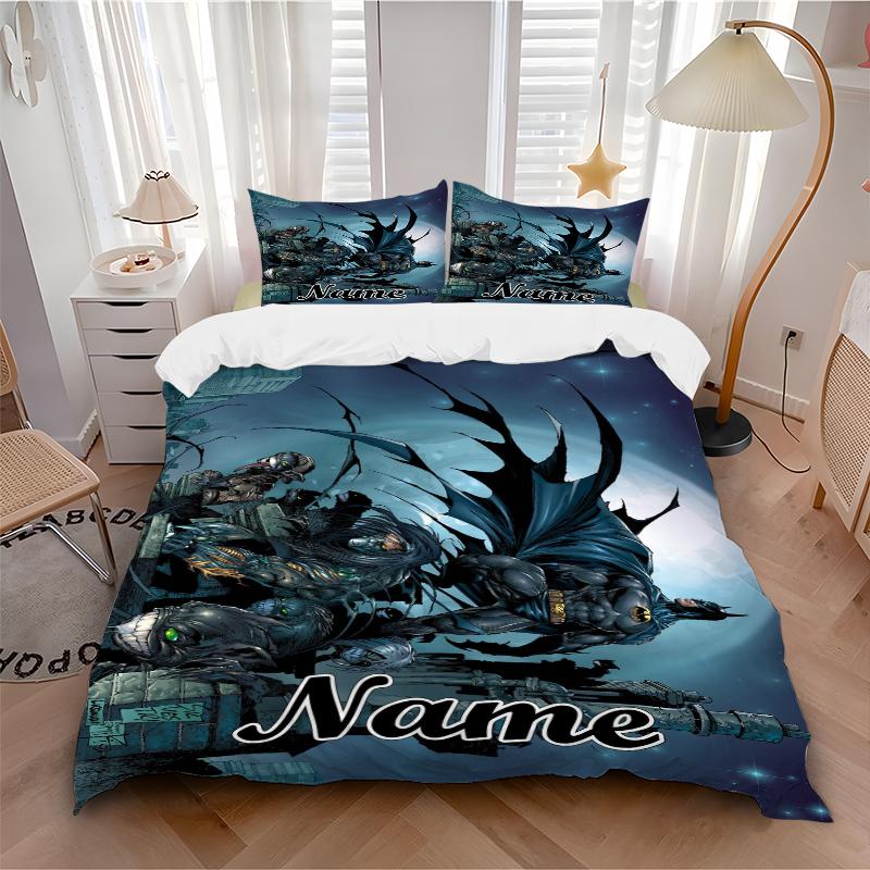 Custom Textile Batman Thunder Bedding 3 Piece Set HD Print Duvet Cover Pillowcases for Teens Adult Bedroom Decoration