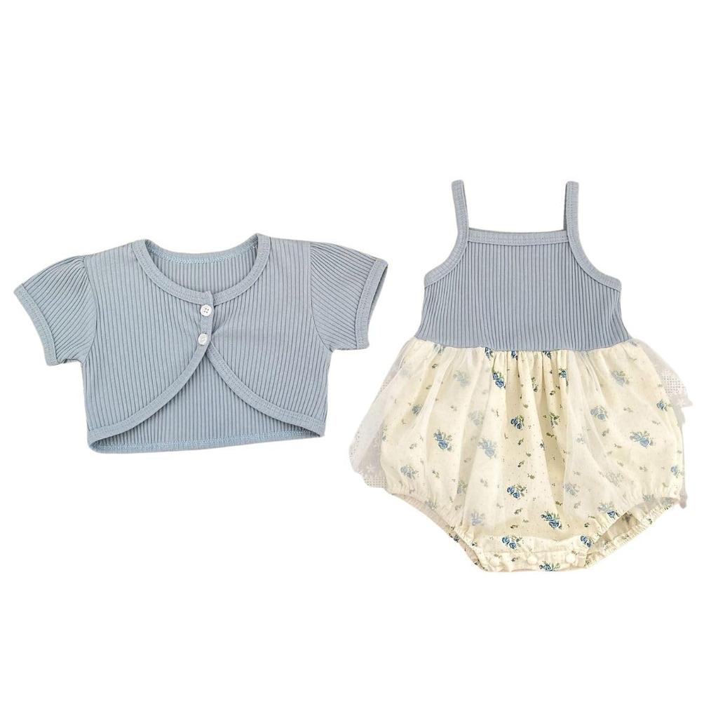 short baby baby shower floral pattern [lua Citron] 2-piece set, cardigan, romper, coverall, sleeve, clothes, gift, girl, spring, summer, autumn,