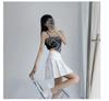 Záhybovaná midi sukňa strihu A v roku 2025: Všestranný kórejský preppy štýl so zaväzovaním, dámska biela sukňa