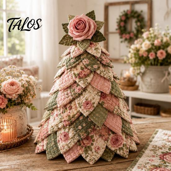 Creative Holiday Gift Ideas DIY Quilted 3D Christmas Tree Craft Kit for Beginners, Handmade Fabric Patchwork Handcrafted Decor Set Tabletop