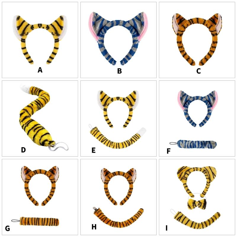 Animal Tigre Costumes Tigre Ears Headband Tail Bowtie Animal Fancy Costume Kits Halloween Cosplay Party Accessories