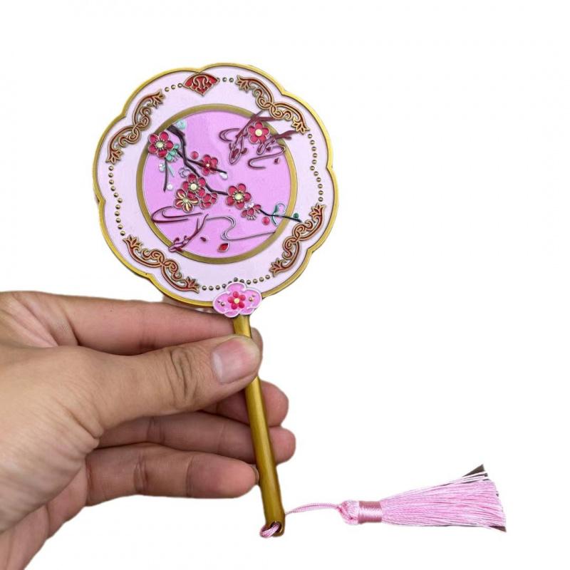 Forbidden City Peach Blossom Cultural And Creative All Brass Flower Pouch Small Portable Handle Makeup Mirror Impe
