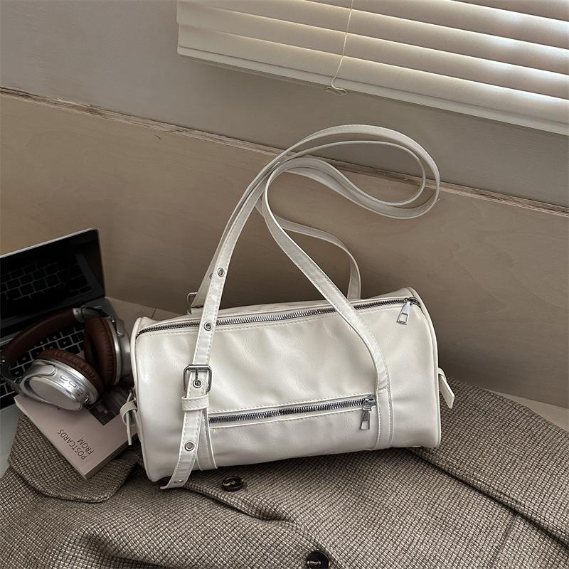 Vintage Solid Color Women Pu Shoulder Bags Large Capacity Ladies Handbags Versatile Belt Design Textured Female Crossbody Tote