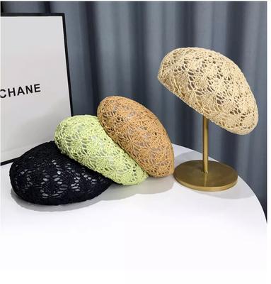 Breathable Polyester Beret Hat for Women - Casual Versatile Fashion, Spring/Summer Hollow-Out Design, Fitted Woven Cap