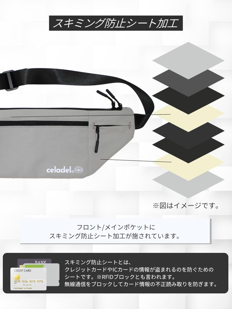 Celadel Security Waist Sling Passport Travel Pouch, Pouch, Bag, Case, Pouch, Water-Repellent (Gray)