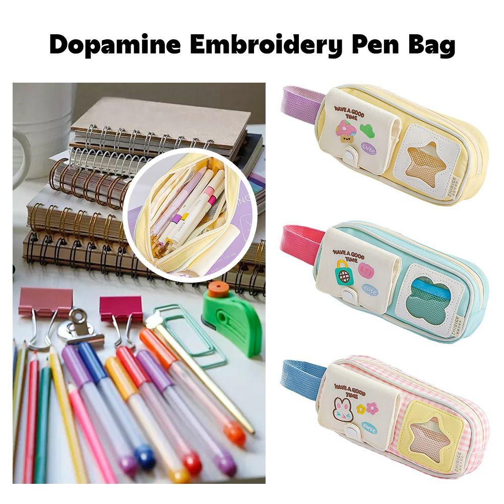 Dopamine Color Pencil Case Handheld Stationery Bag Portable Pen Pouch Students