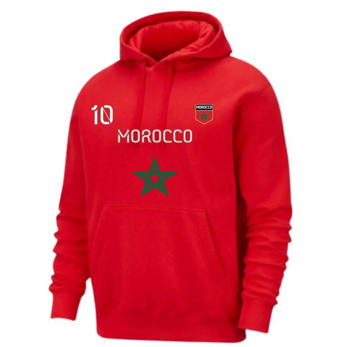 Hoodie - NPZ - Eco-responsible Morocco Supporter - Red - 60% Cotton/40% Recycled Polyester - Number 10 Flocked
