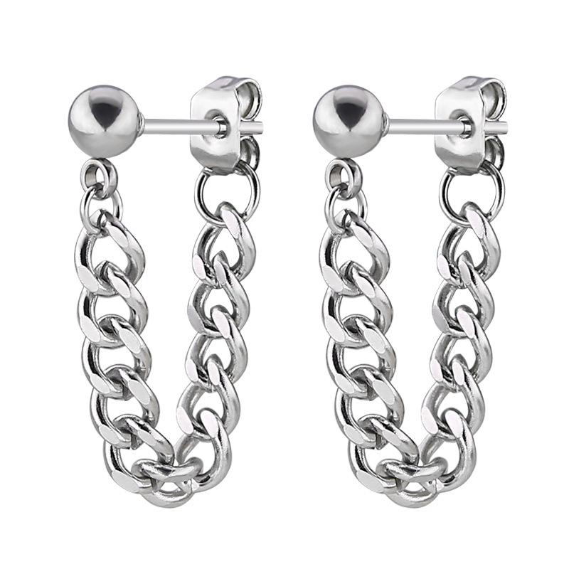 2Pcs Black Silver Small Steel Ball Stud Earrings Titanium Steel Chain Stud Earrings