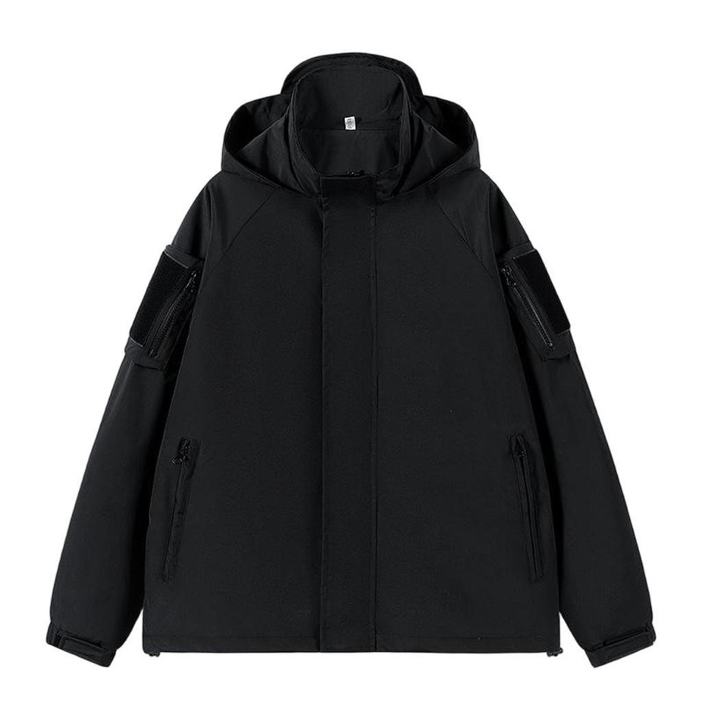 Men Fake Two Loose Work Jackets Trendy Plankton Hooded Charge Top Coat