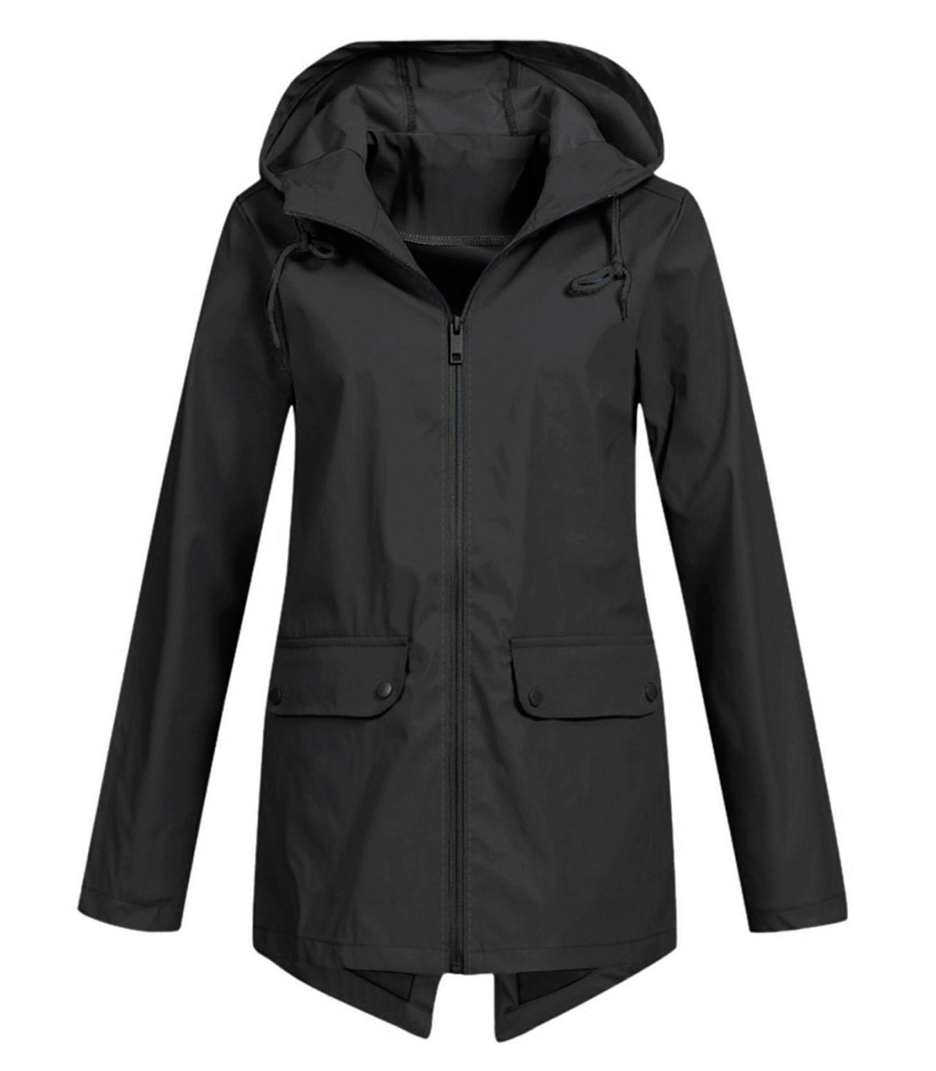 

Уличная куртка, пальто, женская однотонная дождевая куртка с капюшоном, ветрозащитный длинный плащ, пальто, плащ XL чёрный