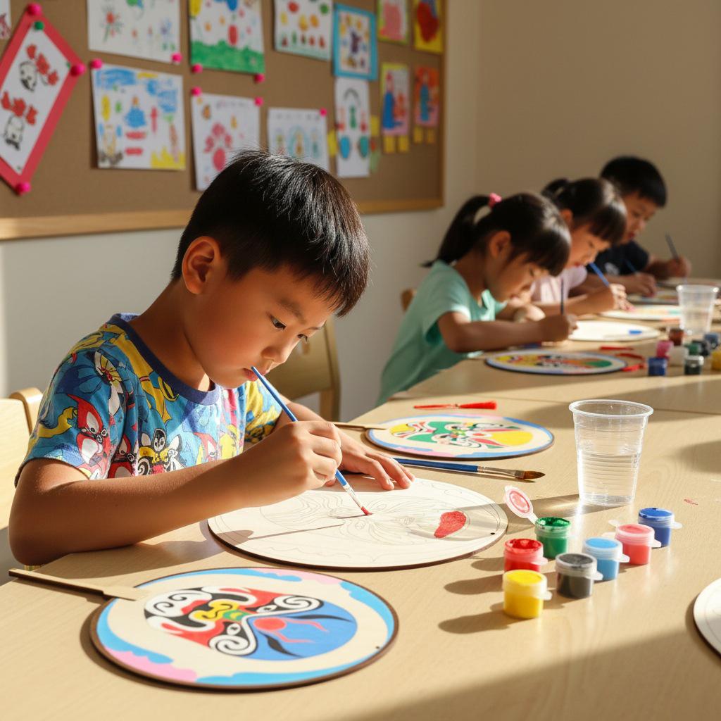 DIY Peking Opera Face Painting Fan Kit: Children's Wooden Craft & Cultural Activity