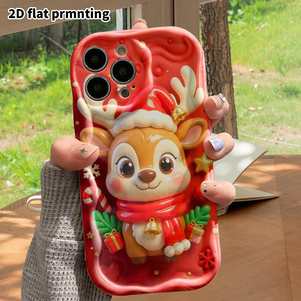 Phone Case: 2D Flat Design Suitable for iPhone 18 17 16 15 14 13 Pro Protective Case, Christmas Reindeer, Perfect Holiday Gift for Christmas and Hallo