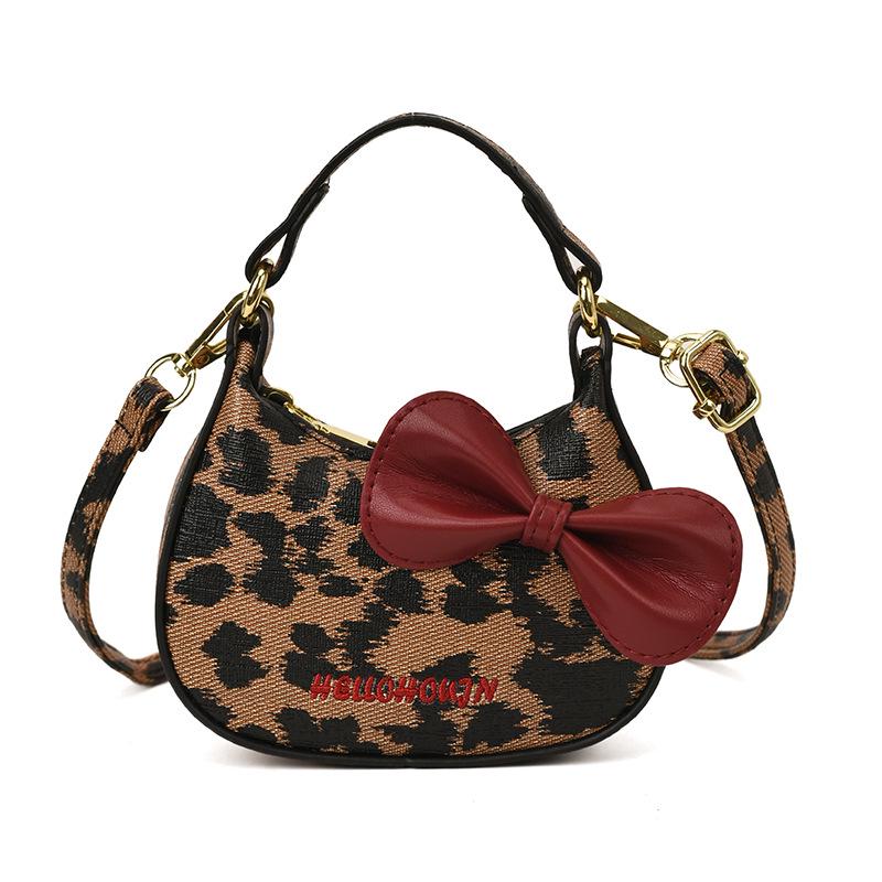 Girls' Leopard Print Mini Bow Handbag: Autumn/Winter Crossbody Shoulder Bag