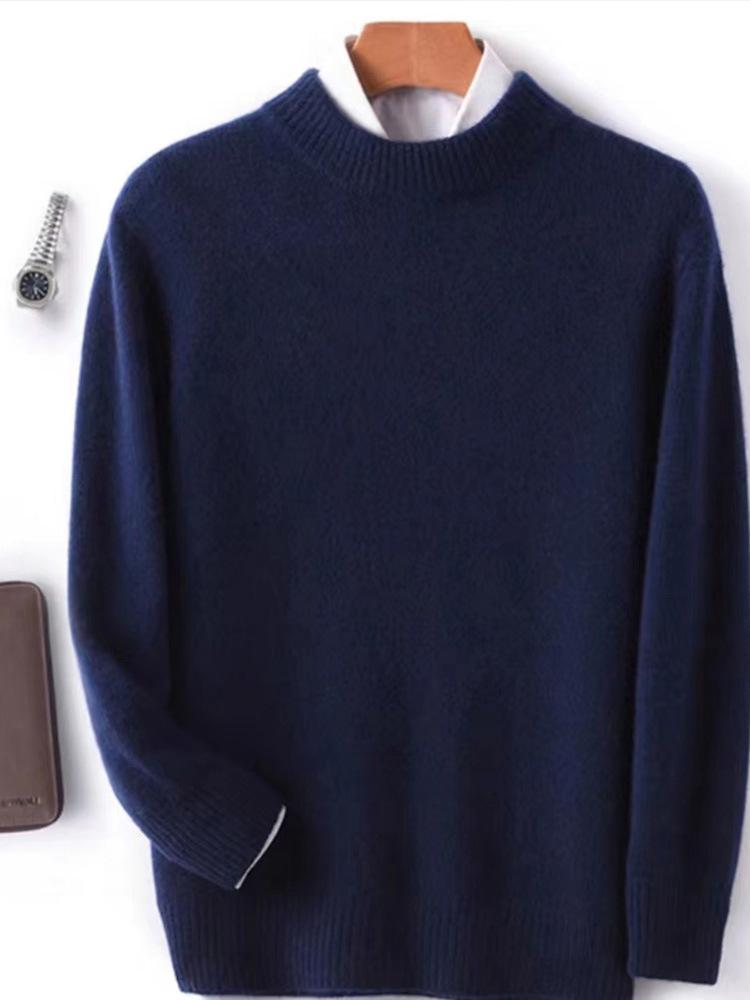 Men's 100% Wool Crew Neck Sweater - Casual Business, Thick Knit, Autumn/Winter Versatile.