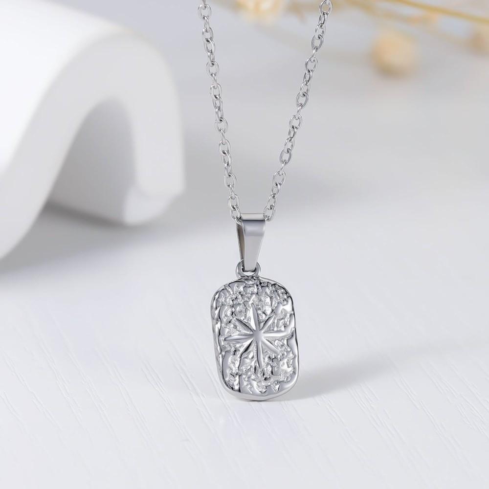Non Fading Compass Pendant Necklace Silver Color Geometric Pendant Necklace  for Men Women
