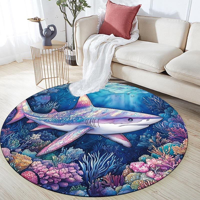 Shark,Round Area Rug,Carpet Rug for Living Room Bedroom Sofa Playroom Decor,Non-slip Floor Mat