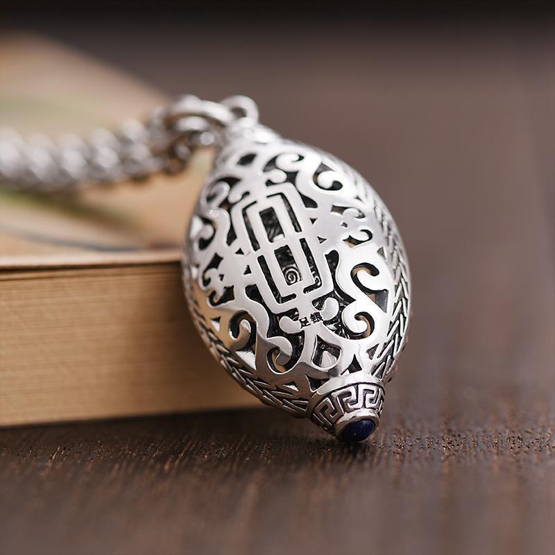 Necklace Six-word Mantra Nine-eyed Dzi Beads for Men and Women Retro Rotating Pendant