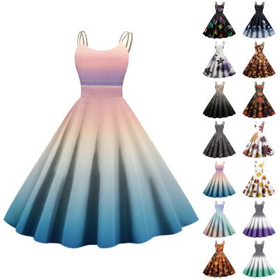 Women's Floral, Colour Block Patchwork, Gradient Print Sexy Strapless Punk Vintage Dresses
