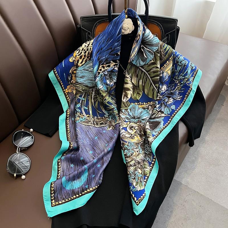 Spring and Autumn New Fashion 91 Square Scarf Women's Silk Scarf Foreign Style Shawl Neck Protection External Decorative Scarf Scarf