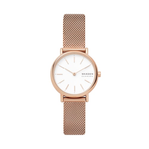 

Signatur Lille Minimalist Watch with Steel Mesh Bracelet and Leather Band, Rose Gold, One Size