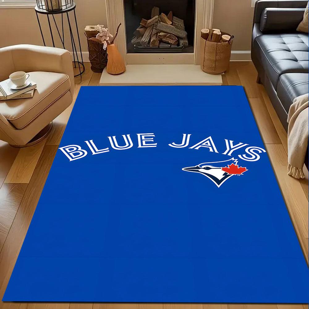 Blue Jays Logo with Red Leaf Patterned Carpet, Non Slip Mat Suitable for Living Room and Bedroom Sofas