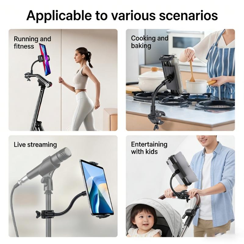 360 Degree Rotating Mobile Phone Clamp/Magnetic Holder Gooseneck Bracket for Cellphone Tablet Exercise Bike Phone Mount