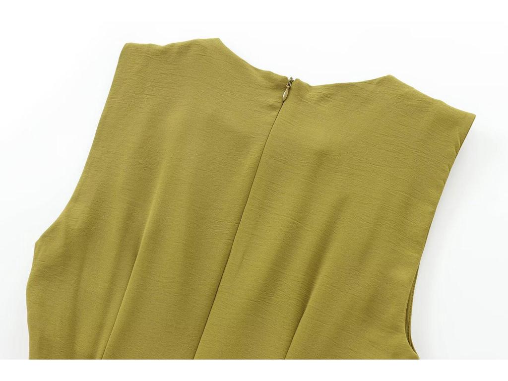 European & American Women's Chic Sleeveless Long Dress with Buckle Detail - Autumn/Winter Collection