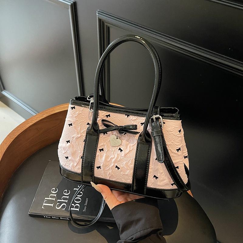 Class commuter tote bag large capacity love summer foreign style 2025 bow new casual shoulder shopping bag