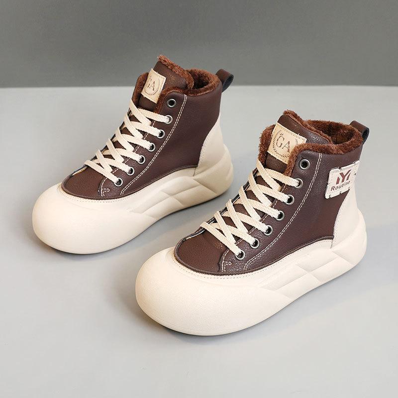 

G3509 winter platform women s shoes color matching high-top warm and velvet heightening simple student cotton shoes versatile 35 малиновый