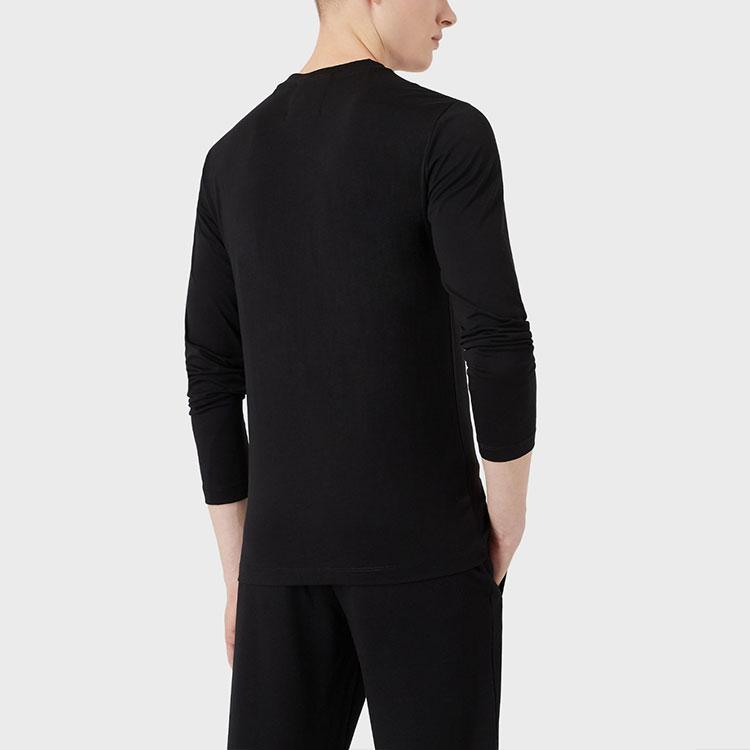 Emporio Armani FW21 Color Block Logo Letter Print Round Neck Long Sleeve T-Shirt Men Tops Black 8N1TN8-1JPZZ-0022