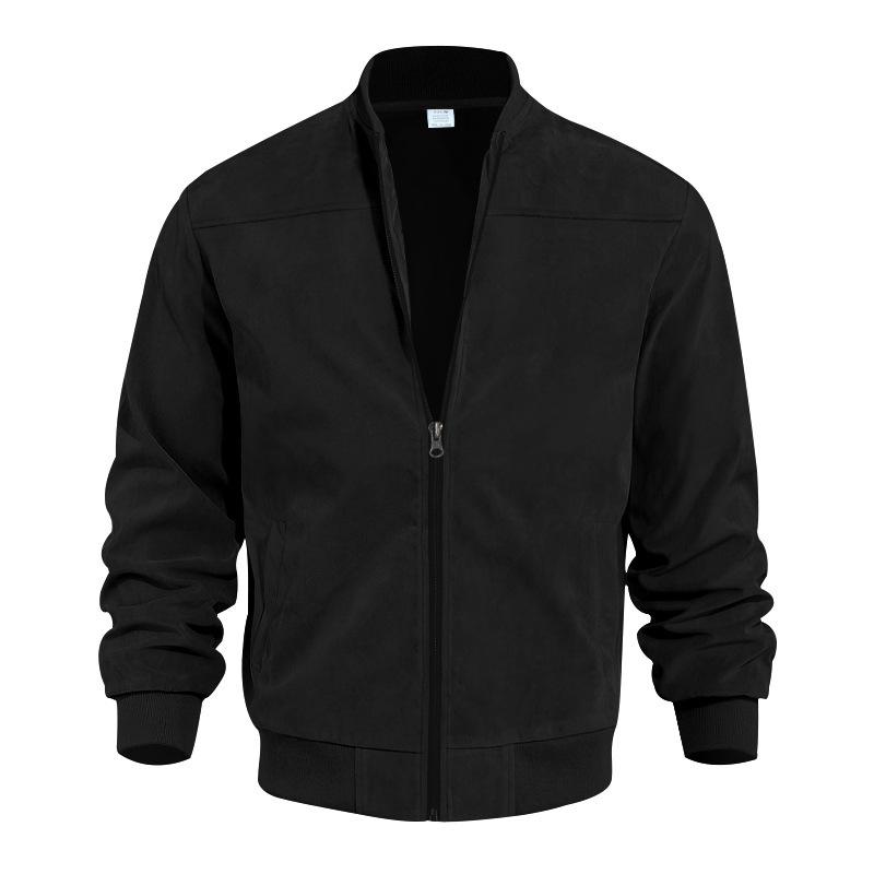 Men s Autumn Suede Velvet Zipper Jacket - Solid Color, Casual Retro Long Sleeve Cardigan XL чёрный