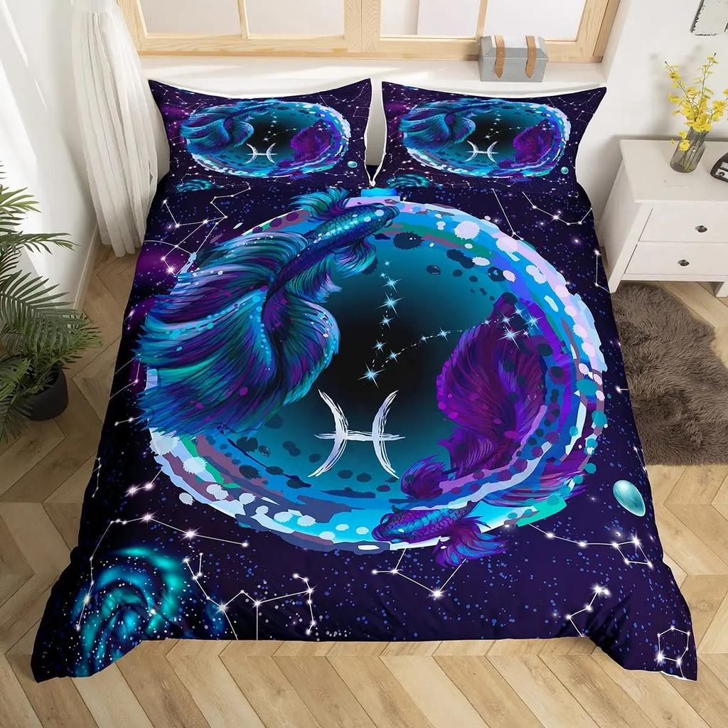 Twelve Constellation Duvet Cover Set Leo Comforter Cover Set Lion African Safari Animals Bedding Set Galaxy Tie Dye Quilt Covers
