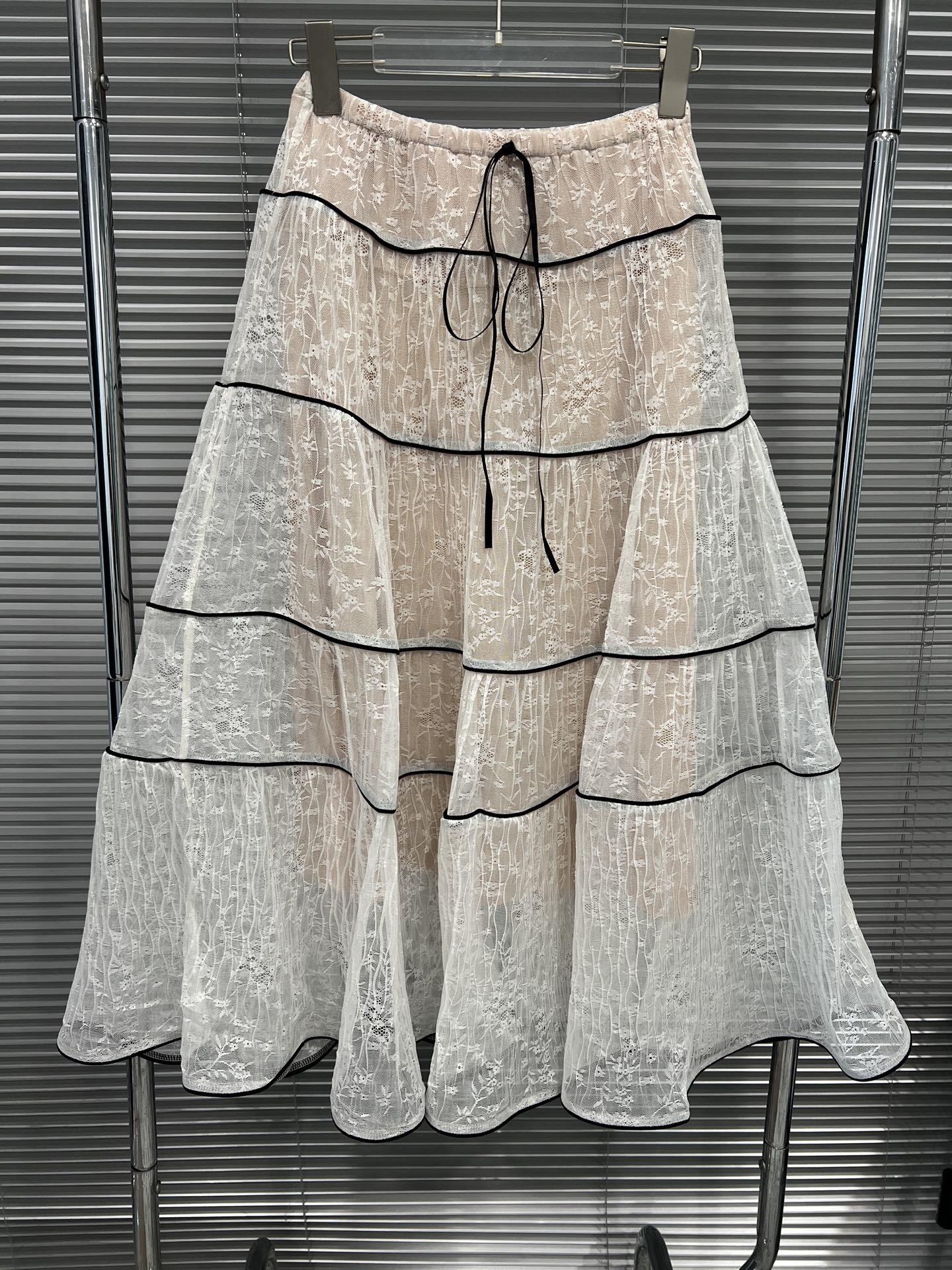 2025 Autumn/Winter French Romantic Lace Pleated A-line Skirt One Size белый